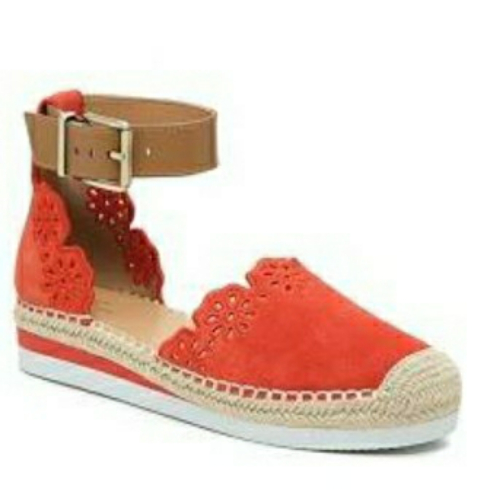 "Brixie" wedge sandal, deep orange/"Flame" color